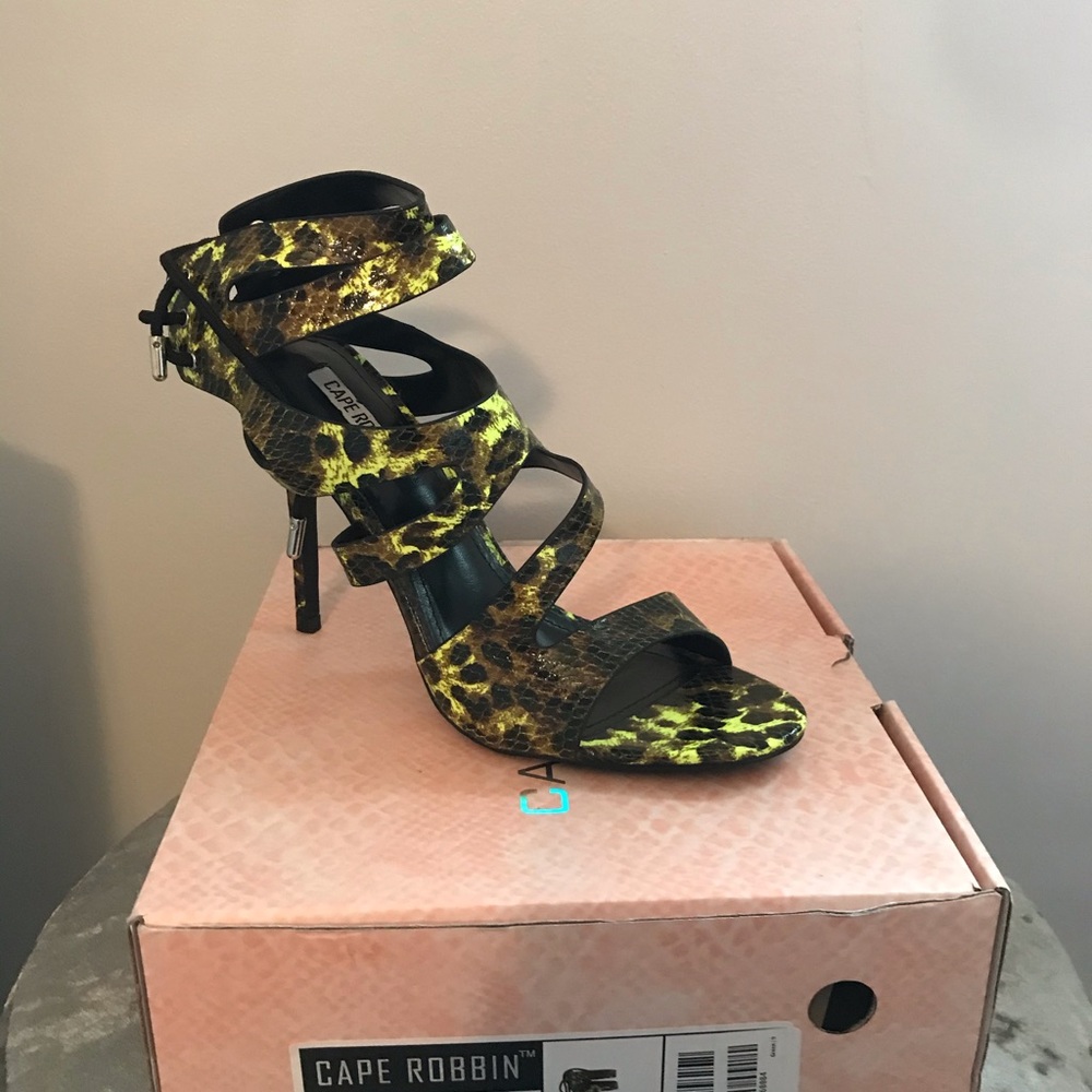 Lime Green Snake Print Stiletto Lace Up Heels